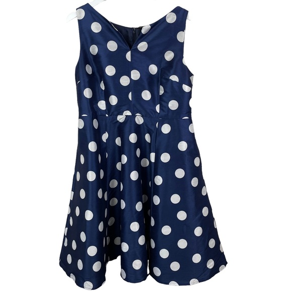 eShakti Custom Womens 8 Medium Navy Blue White Polka Dot Dress Sleeveless Lined - Picture 1 of 9